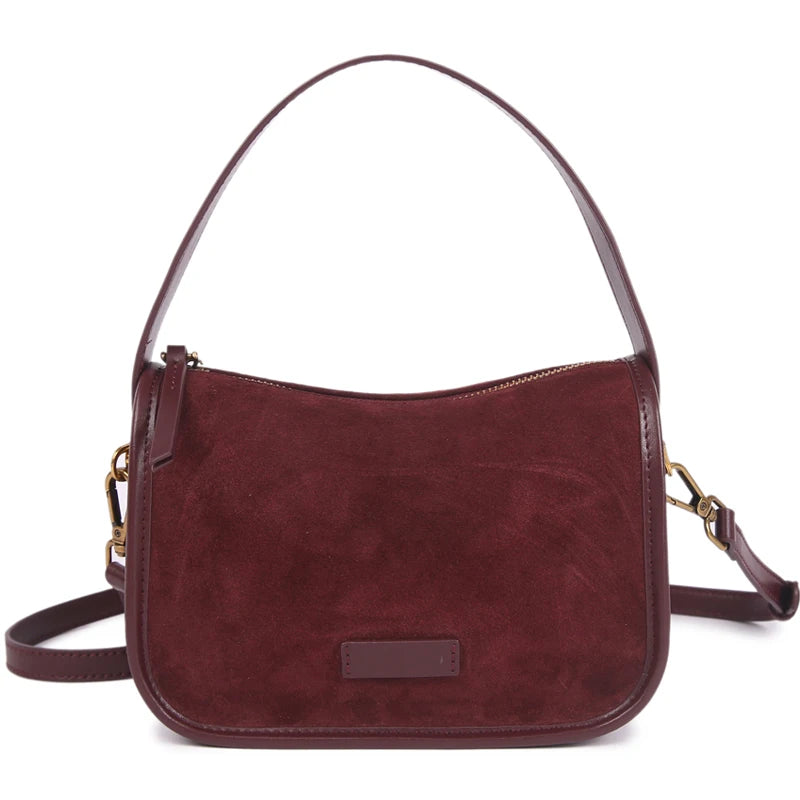 Suede Cowhide fashion ladies shoulder cross coffe bag luxury designer women brown handbag angola red