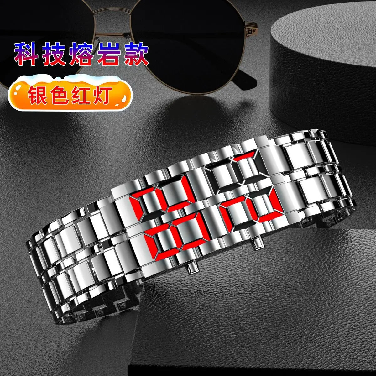 Fashion Mens Digital Lava Wrist Watch Men Black Full Metal Red Blue LED Display Watches Gifts for Male Boy Sport Creative Clock