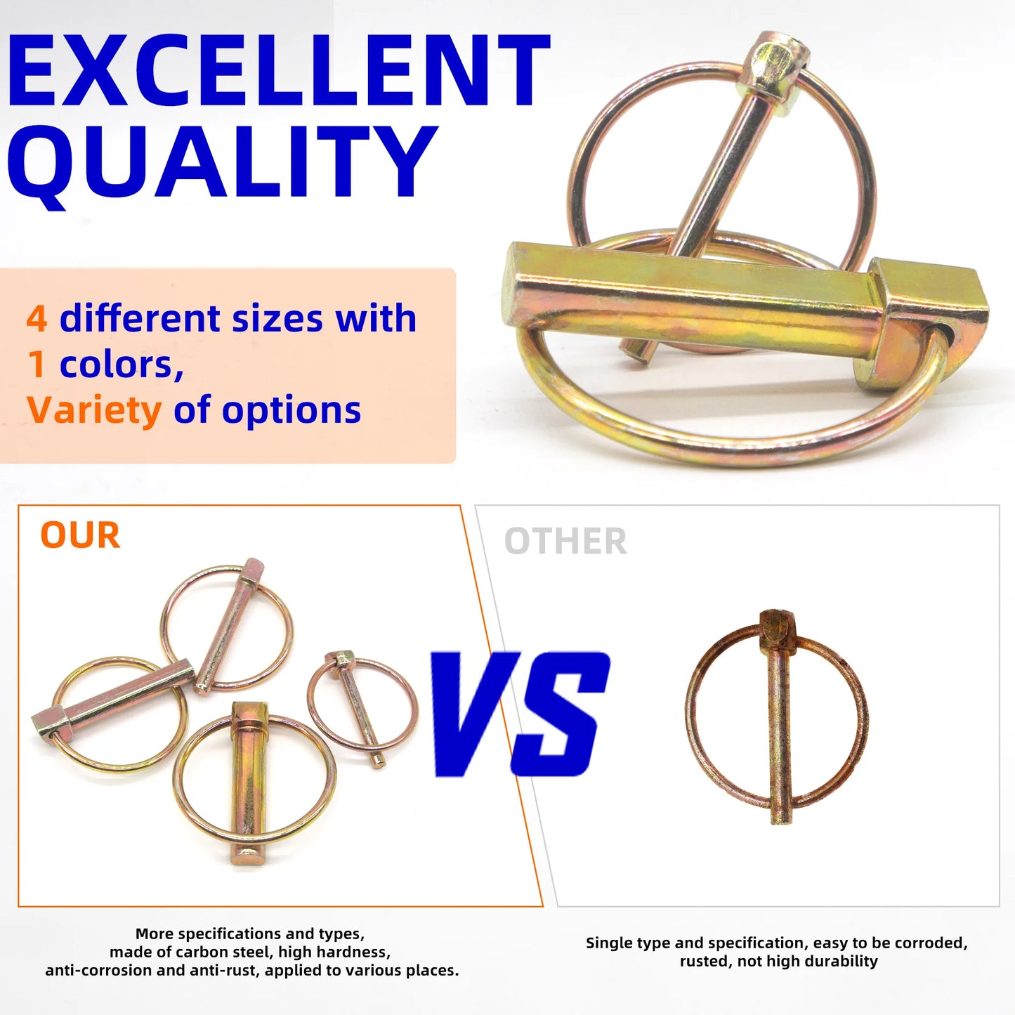 8PCS O-shape Lynch Pin Heavy Duty Steel Coupler Latch Ring Clip 1/4" 3/16" 5/16" 7/16" O Ring Round Arch Towing Hitch Hook Boat