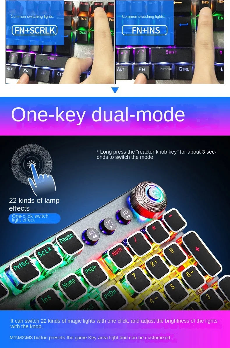 F2088 Mechanical Gaming Keyboard Anti-ghosting 104 Plating Blue Switch Wired Mixed Backlit Keyborad for Game Laptop PC