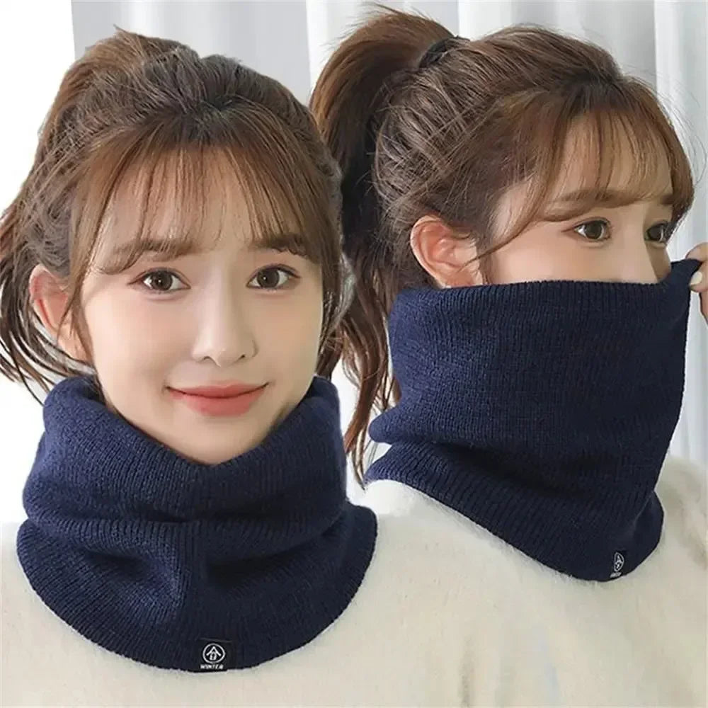 Winter Warm Knitted Ring Scarf For Women Men Plush Full Mask Tutdoor Cashmere Solid Snood Neck Scarves Thick Bufanda Muffler