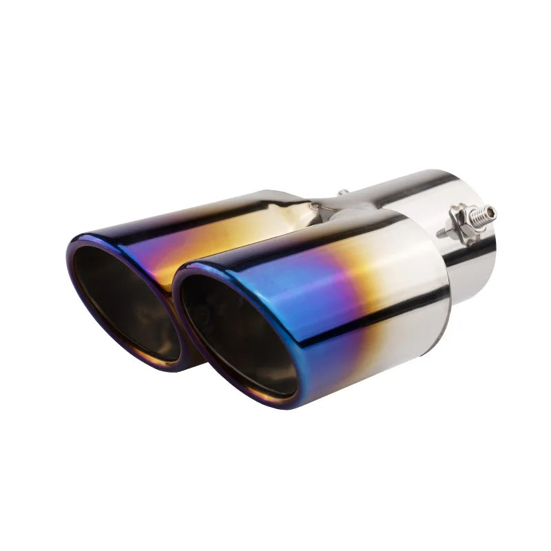 Car Universal One To Two Grilled Blue Tail Throat Double Pipe Tail Pipe Stainless Steel Exhaust Pipe Modification Supplies