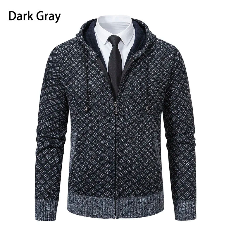 Men's Winter Knitted Sweaters Zip Up Knit Cardigan Casual Hooded Outwear Mens Sweater Coat Versatile Top Clothes