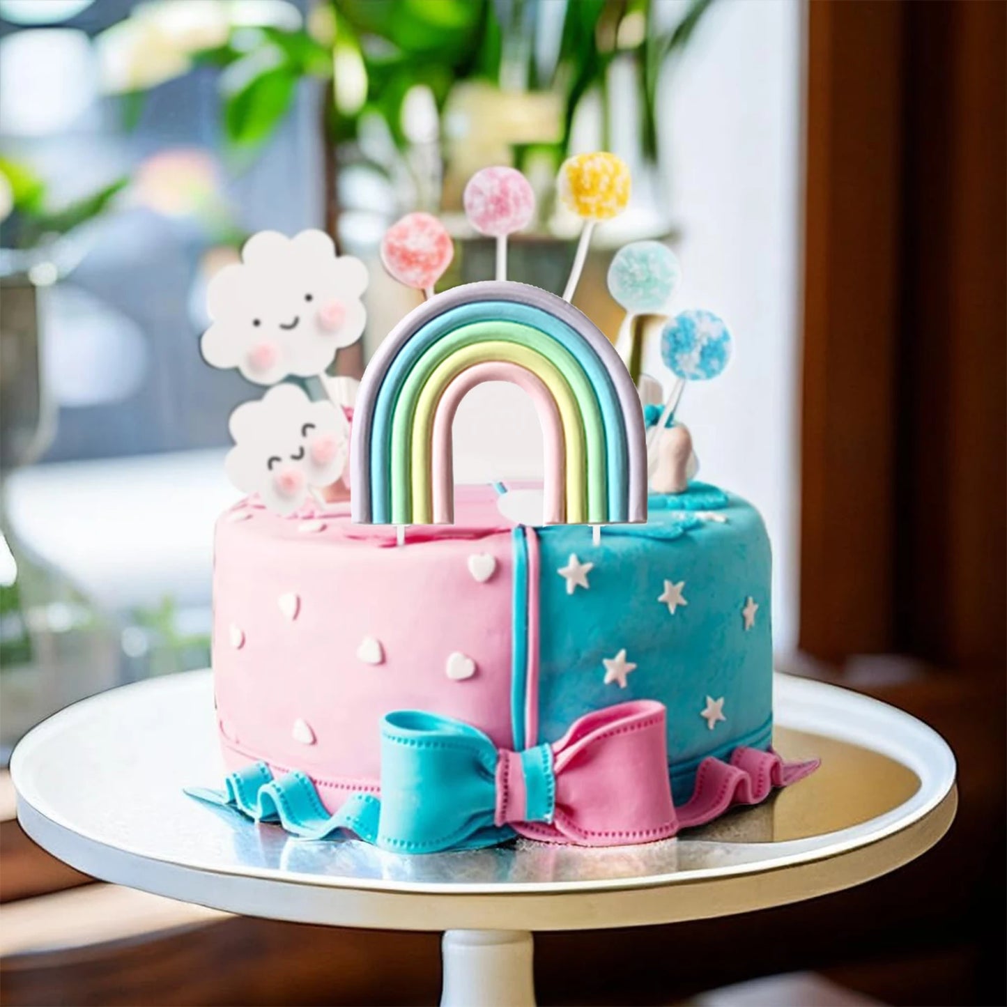 Rainbow Cake Toppers,Three-Dimensional Cloud Rainbow Design Cake Picks for Party Birthday Wedding Cake Decorations Supplies