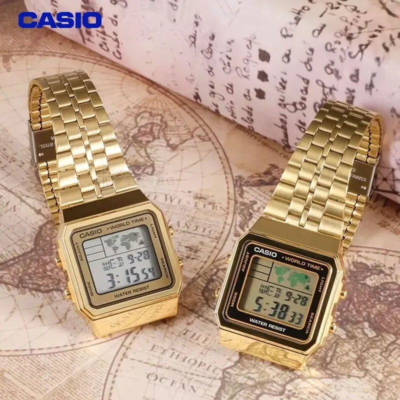 Casio Men A500WA Student Business Electronic Watch Retro Square Card Small Gold Silver Watch Waterproof Automatic Calendar