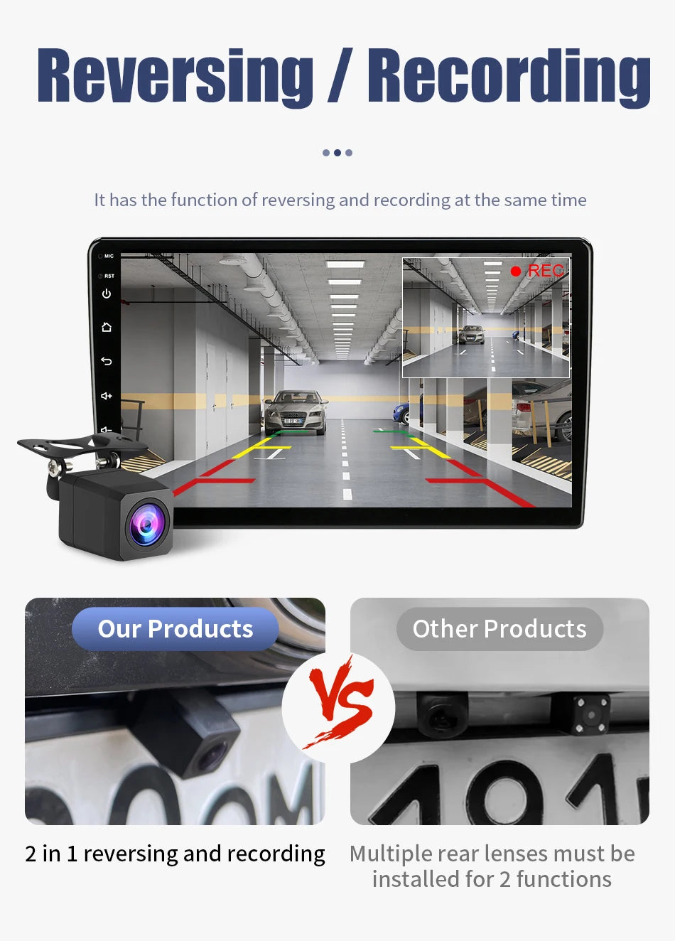 JMCQ USB ADAS Car DVR Dash For Android Auto Multimedia Player Front & Rear Dual Camera Loop Recording Motion Detection Cameras