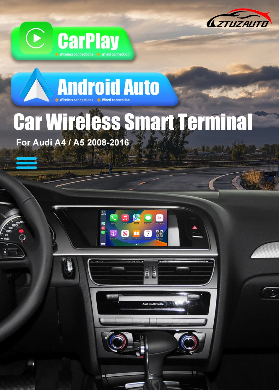 Wireless CarPlay Android Auto MMI Interface for Audi A4 B8 A5 Q5 2008-2016 with AirPlay Mirror Link Functions Reverse Camera