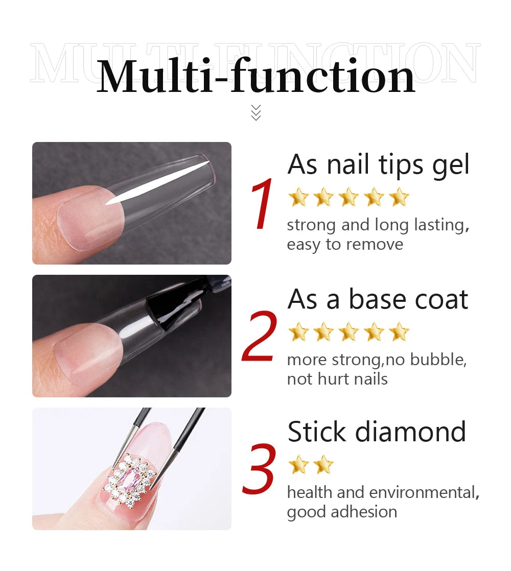 BOZLIN 15ML Nail Tips Glue Gel For Falses Nail Tips Fast Extension 3 IN 1 Function Nails Art Transparent Gel Polish Soak Off UV