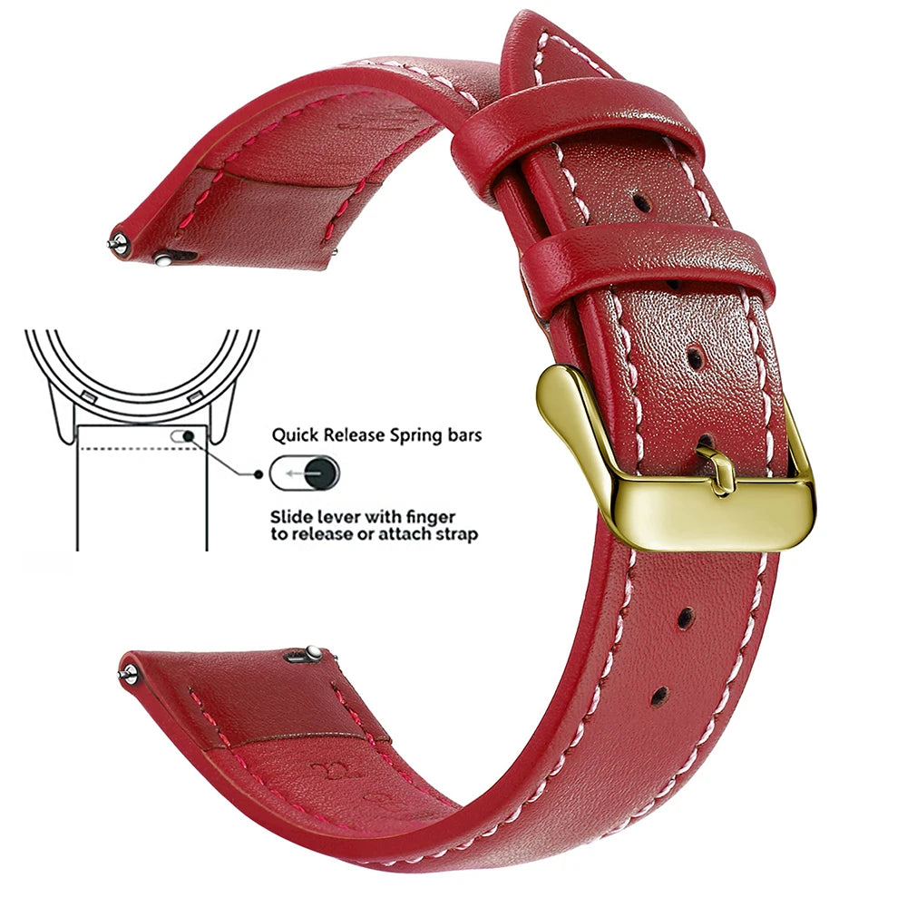 Top Grain Genuine Leather Watch Band, Quick Release 18mm/20mm/22mm Watch Straps, Fits Samsung Galaxy Watch, Garmin Huawei Watch