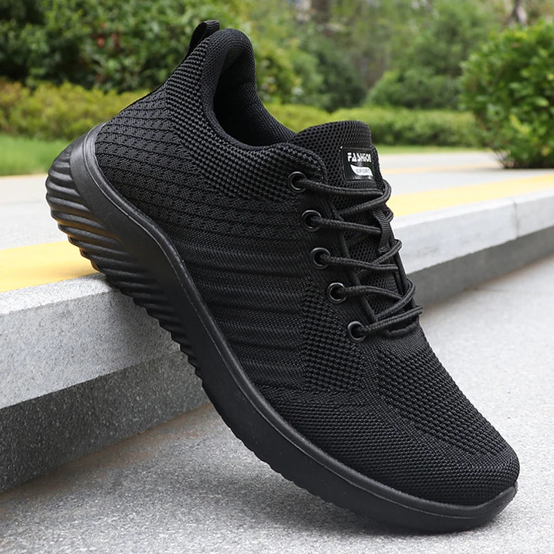 Men's Solid Lace-Up Casual Shoes, Lightweight Outdoor Sports Shoes Suitable for All Seasons Training and Exercise, Lightweight, Breathable and Non-Slip, Ideal for Leisure Walking Enthusiasts