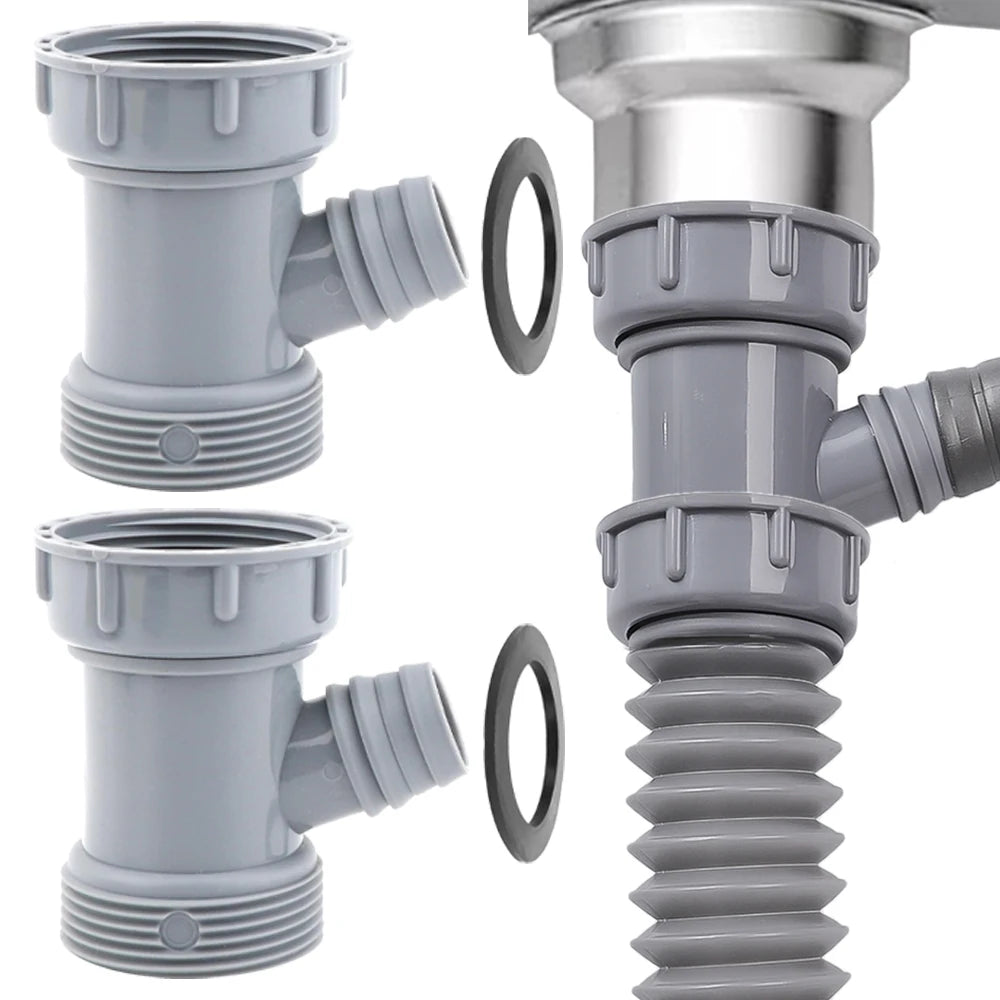 Sink Drain Adapter Pipe Tee 45mm Internal Threads Y-Shaped Single Hole Overflow Kitchen Sewer Branch Connector Thread Fittings