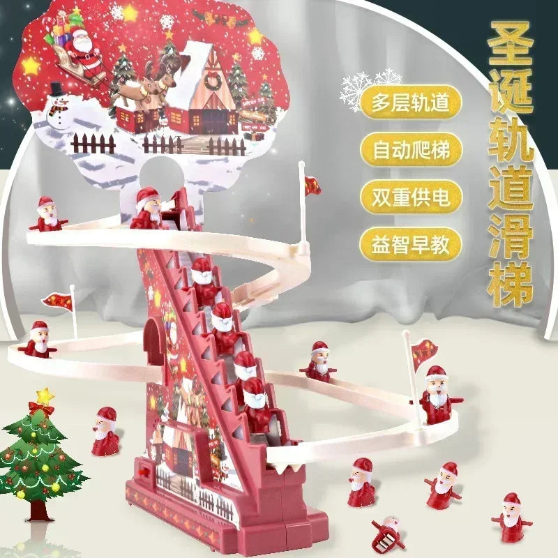 Santa Claus Climbing Stairs Electric Track Early Education Light Music Christmas Gift Kids Electronic Toys Track Game Set