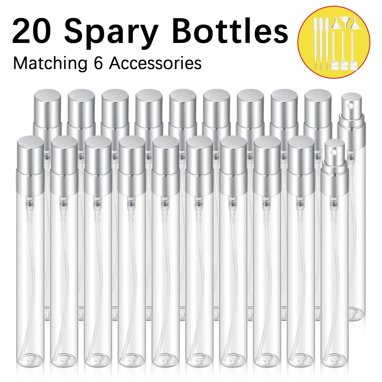 20pcs 10ml Transparent Glass Spray Bottles, Refillable Travel Perfume Sample Bottles, Cosmetic Perfume Containers