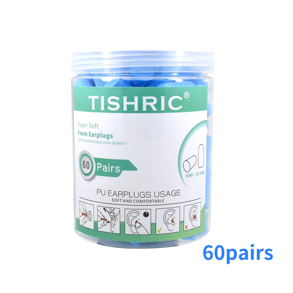 TISHRIC Earplugs Soft Sponge Ear Plugs Noise Reduction Sleeping Earplug  Travel Noise Reduction Rate 35.5db Sound Insulation