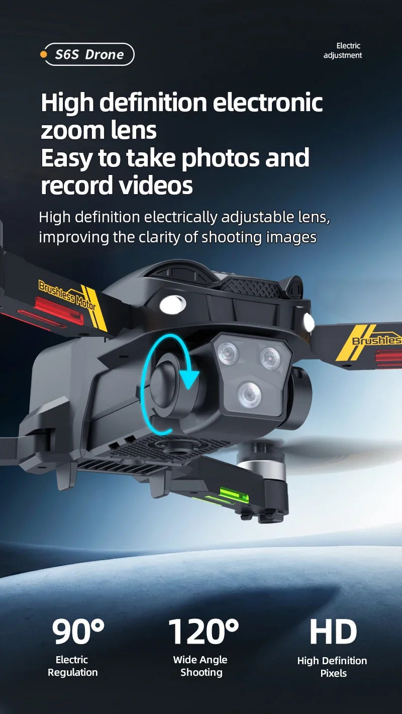 Hot Shark Drone S6S Brushless Professional 8K HD Camera WIFI FPV Obstacle Avoidance Optical Flow RC Foldable Quadcopter Toys