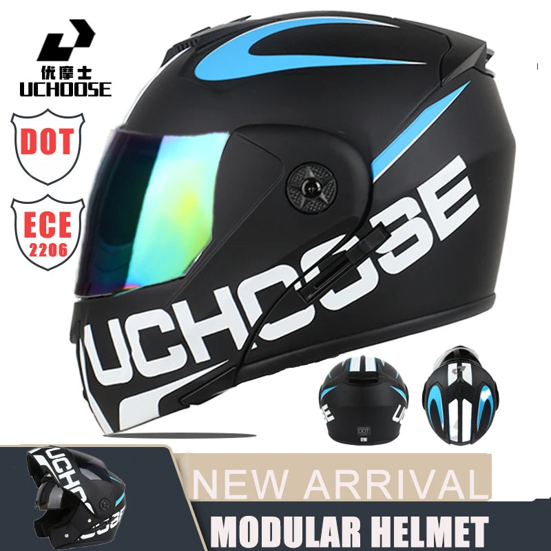 New Modular Motorcycle helmet full face racing with Double sun visor Women man flip up helmet Double lens DOT