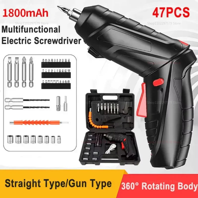 47pcs Rechargeable 36V Cordless Electric Screwdriver Kit Lithium Battery Foldable Power Drill Home Repair Tool Set