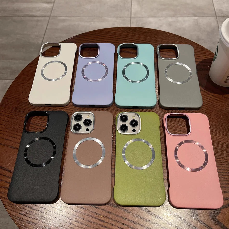 Litchi Grain Magnetic Absorption For iPhone 12 13 14 15 16 Pro Max Phone Case 16 Ultra Thin Frameless  Anti-fall Phone Housing