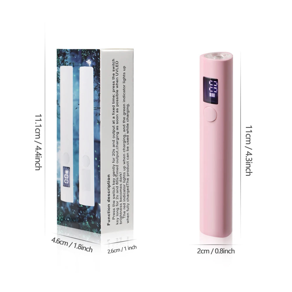 Mini Nail Dryer Lamp With Battery UV LED Nail Light For Curing All Nail Gel USB Rechargeable Nail Art Tool Home Travel Use