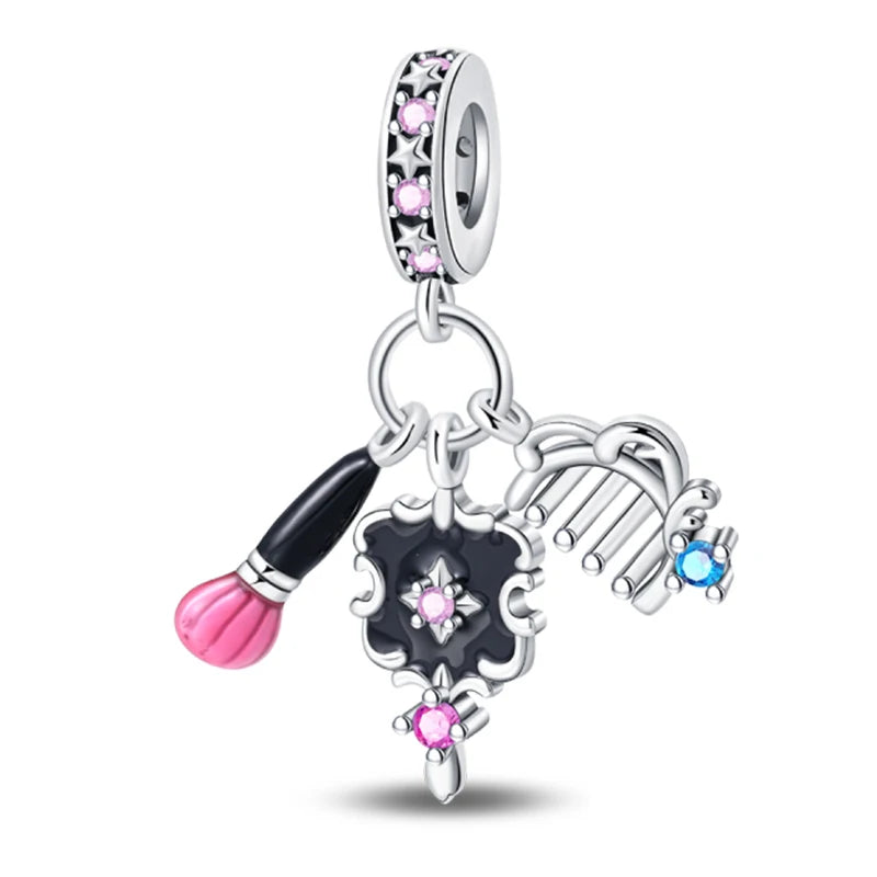 925 Sterling Silver Princess Powder Series Exquisite Daily Bow Sweet Charms Beads Fit Pan Original Bracelets DIY Jewelry