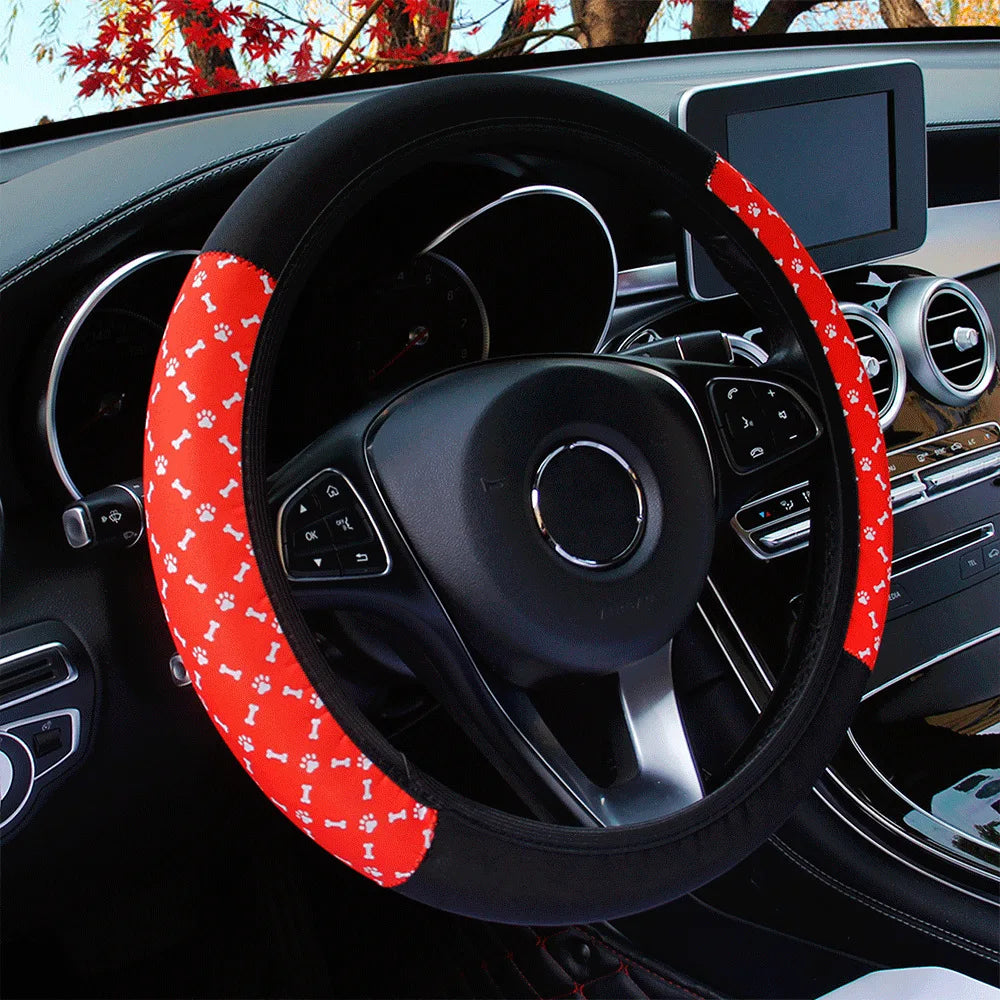 38cm Elastic Car Steering Wheel Cover Ethnic Style Print Anti-slip Car Steering-wheel Cover Car Interior Accessories Car Styling