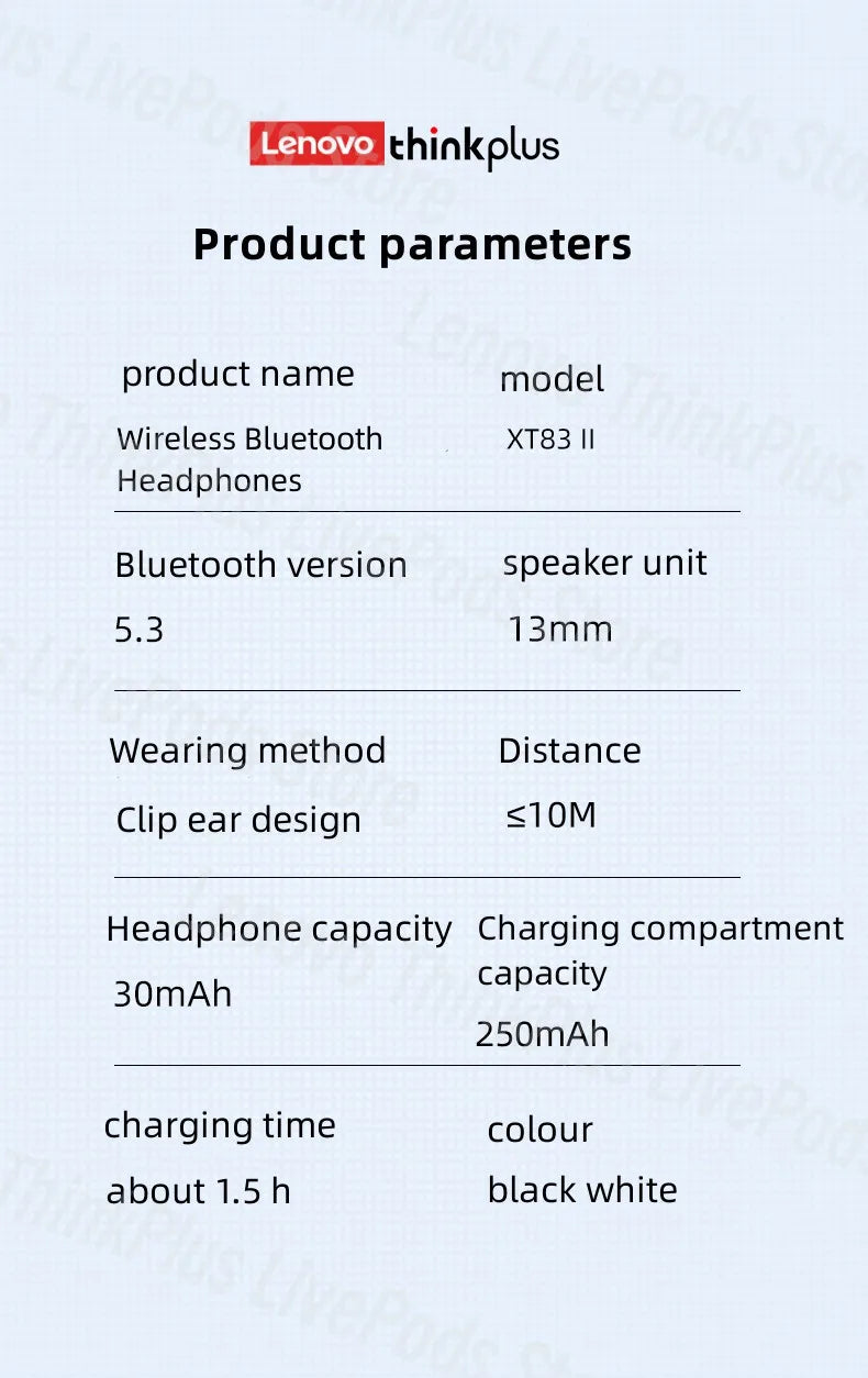 New Lenovo XT83II TWS Wireless Headphones Bluetooth Earphones Earclip Design Touch Control HD Earbuds Sports Headset Original