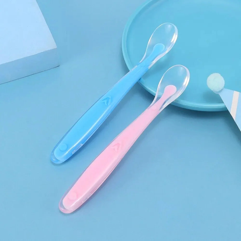 2Pcs/set Baby Soft Head Silicone Complementary Spoon Food Grade Baby Rice Paste Puree Spoon Children Feeding Tableware