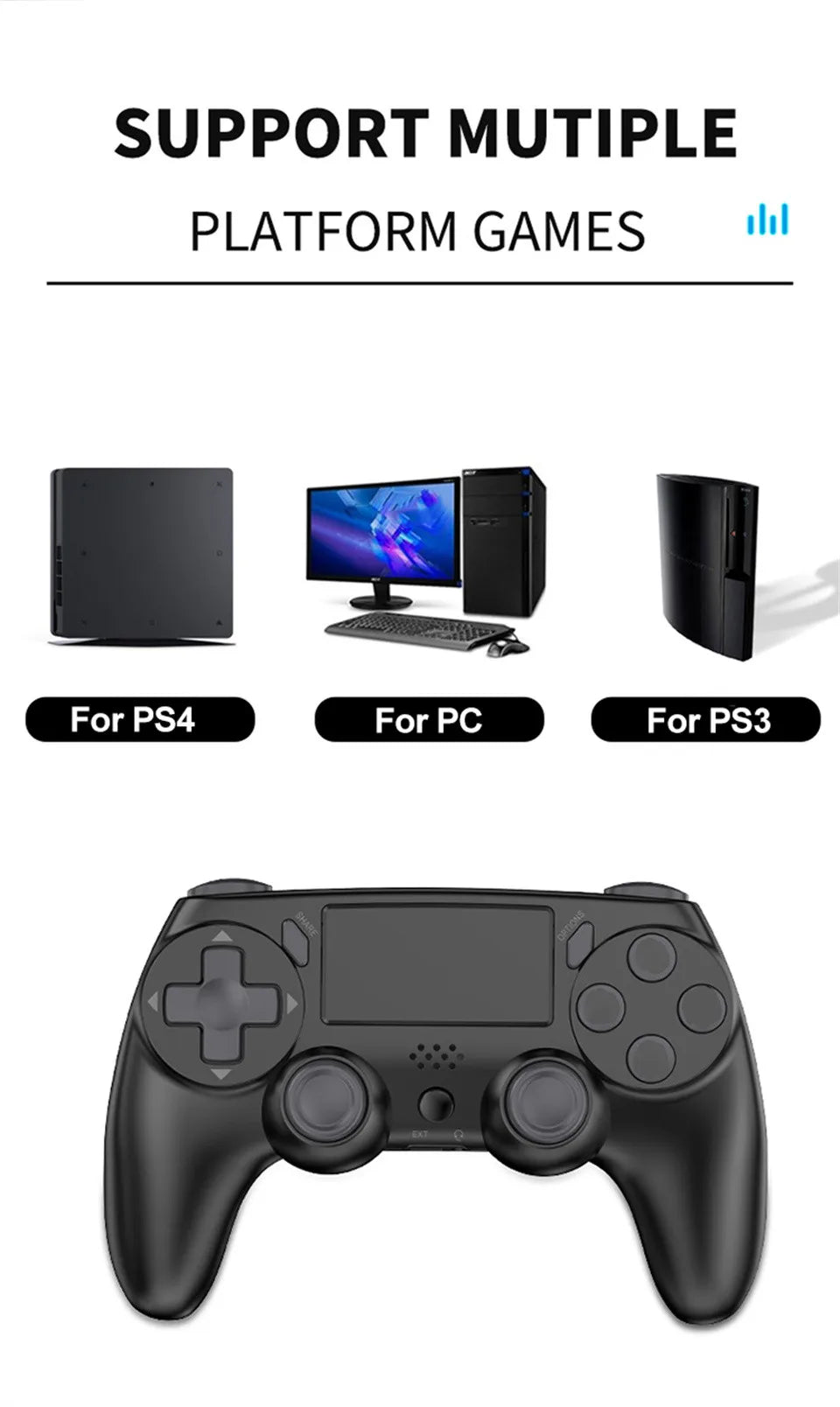 GAMINJA Wireless Gamepad with Six Axis Gyros Dual Vibration Game Controller For PS4 PS3 Game Console Windows 7 8 10 PC Joystick