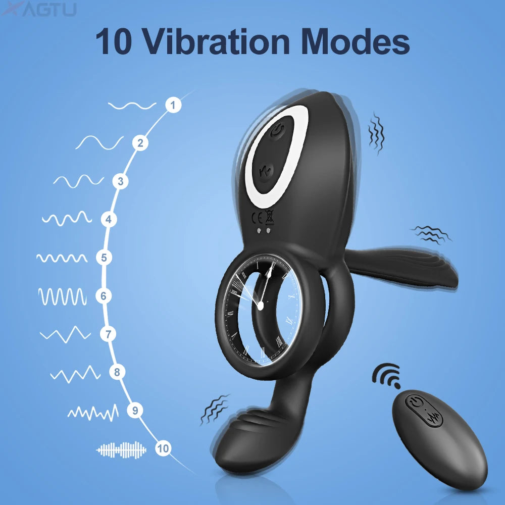 Vibrating Cock Ring for Men Remote Control Penis Ring Ejaculation Delay Chastity Cage Clitoris Stimulation Sex Toy for Couples