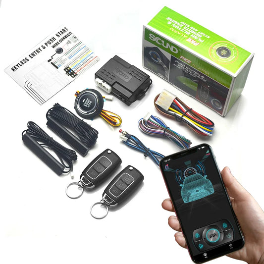 Universal Car Push Button Start Stop Keyless Entry Starter System Cell Phone Bluetooth APP PKE Remote Control Ignition Car Alarm