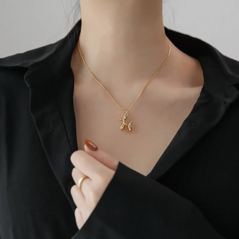 Silver Color Cute Animal Balloon Dog Necklaces Creative Pendant Clavicle Chain Necklace Ladies Girl Jewelry Dropshipping