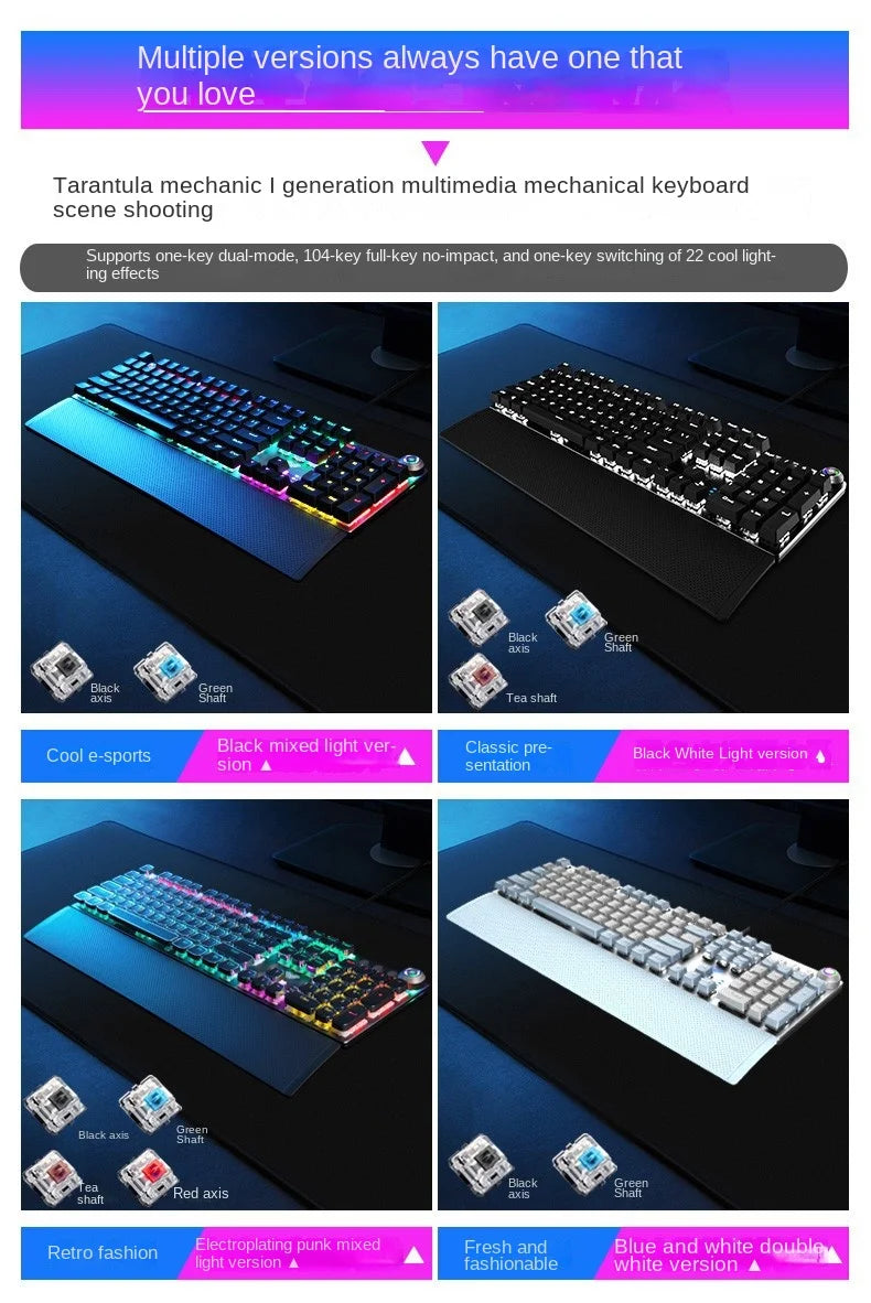 F2088 Mechanical Gaming Keyboard Anti-ghosting 104 Plating Blue Switch Wired Mixed Backlit Keyborad for Game Laptop PC