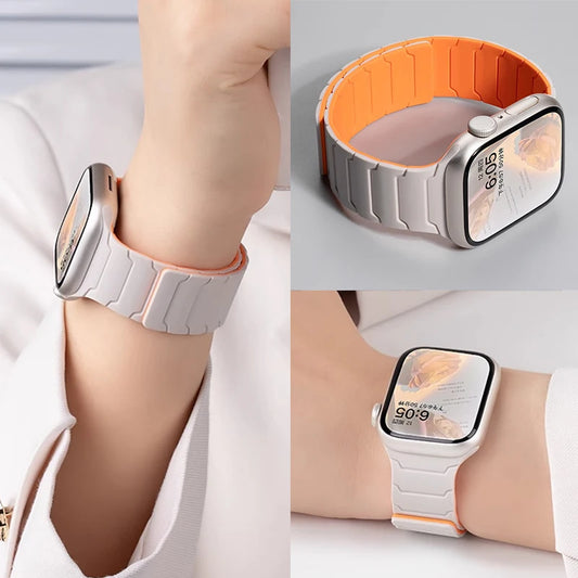 Magnetic Silicone Strap for Apple Watch Band Ultra 2 49mm 46mm 45mm Bracelet for Iwatch Series 10 9 8 7 6 SE 5 38 44mm 42mm 40mm