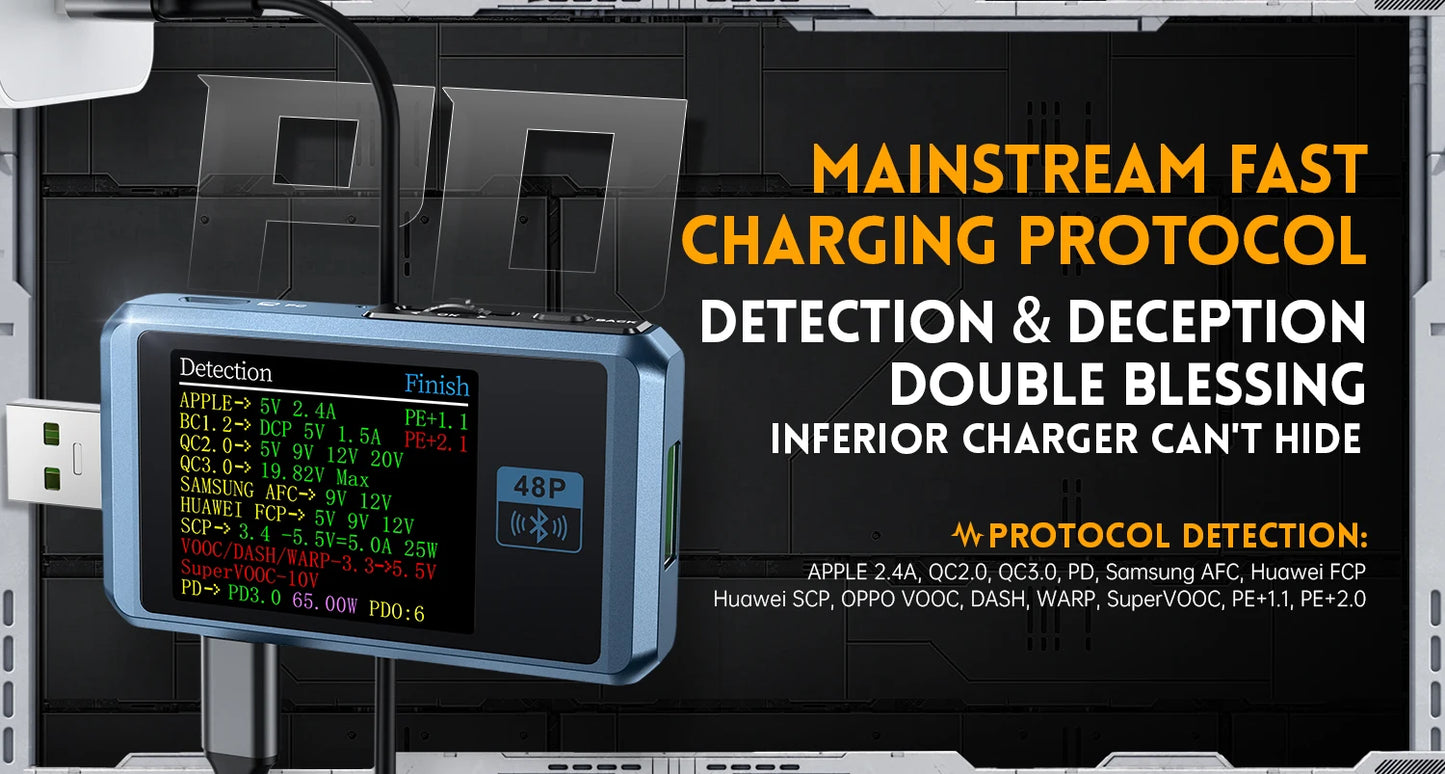 FNIRSI-FNB48P USB Battery Tester Voltmeter Ammeter TYPE-C Fast Charge Detection Trigger Capacity Measurement Ripple Monitor
