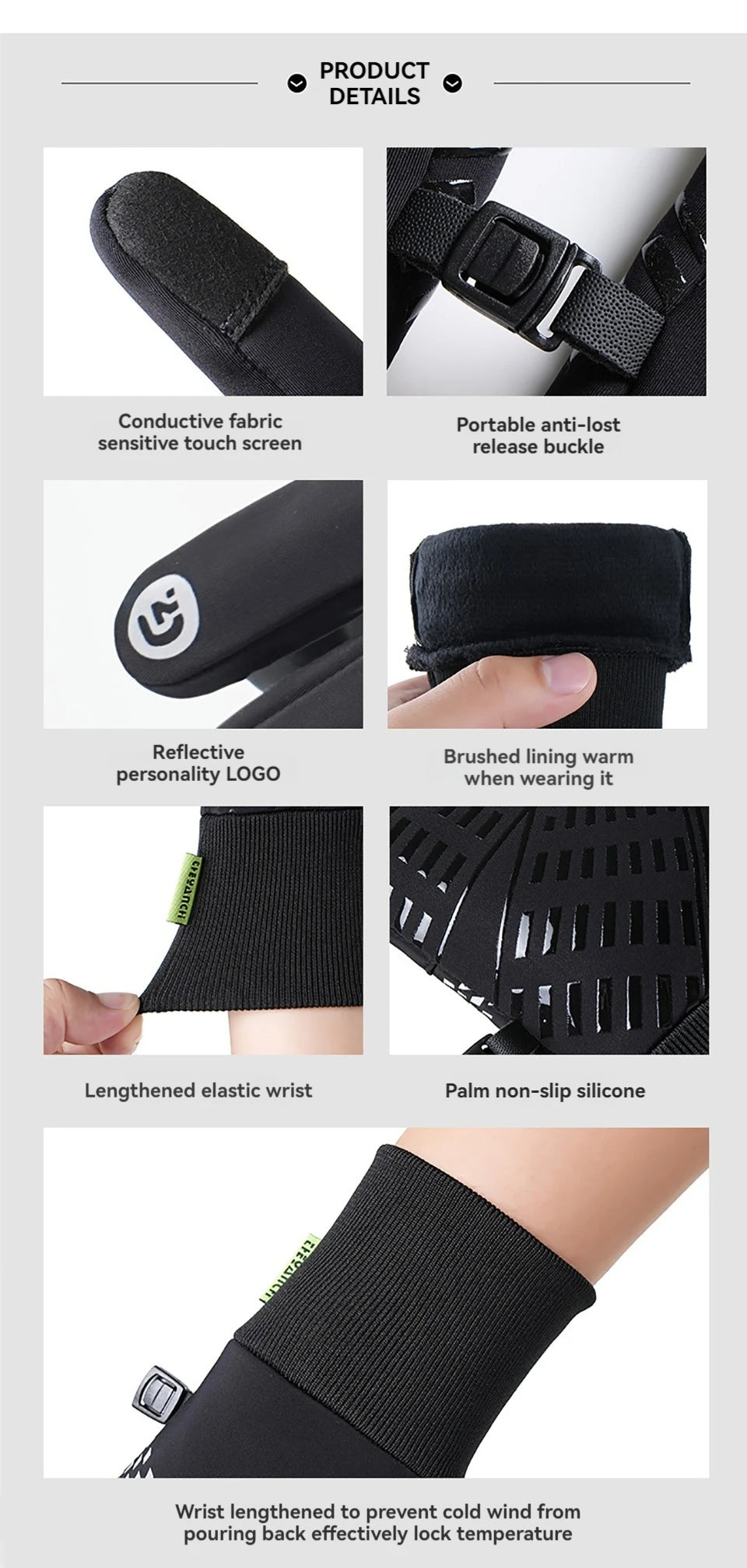 NOFOXO 1Pair Winter Thermal Bike Gloves Touch Screen Water Resistant Windproof Cycling Driving Hiking Skiing Running Men Women