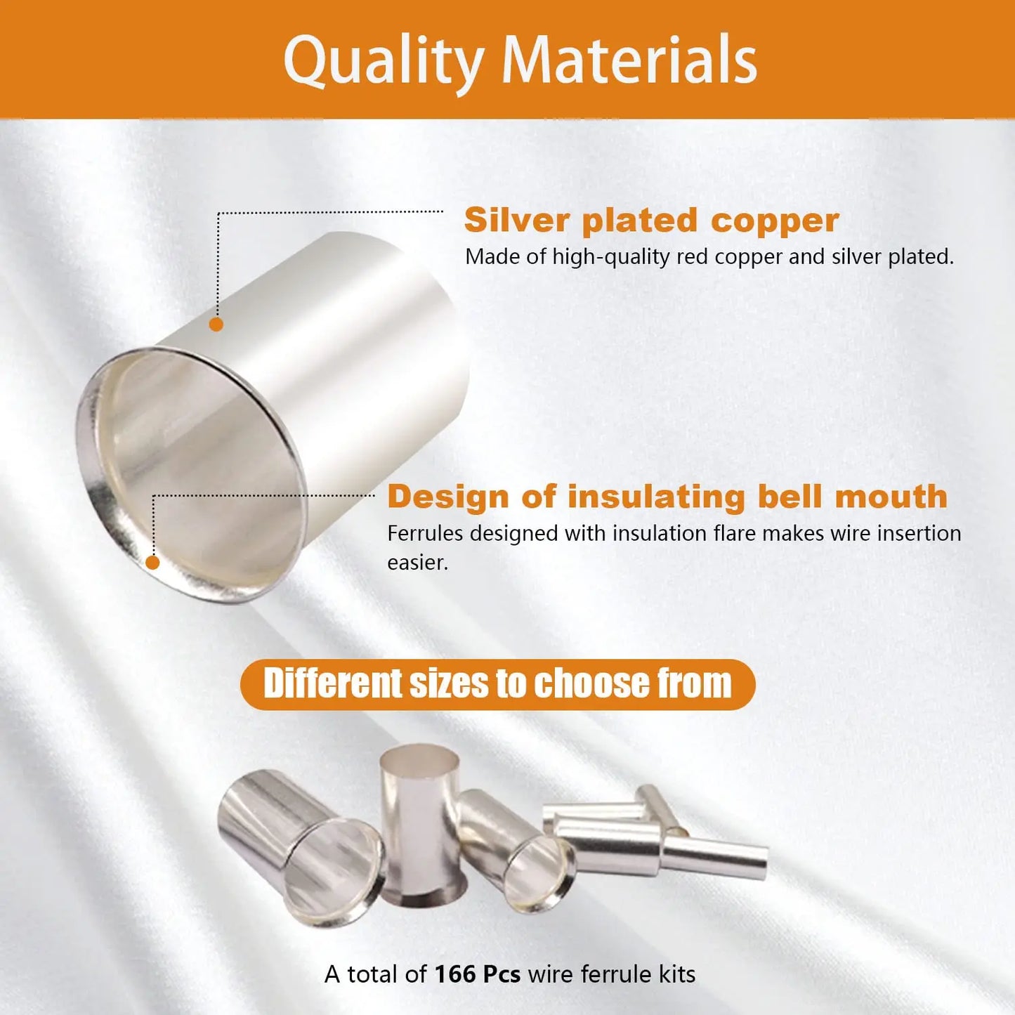 166/305 Pcs Wire Ferrules Kits Silver Plated Copper Crimp Terminal Connector 8 Sizes Sleeves Insulated Cord Pin End Terminal