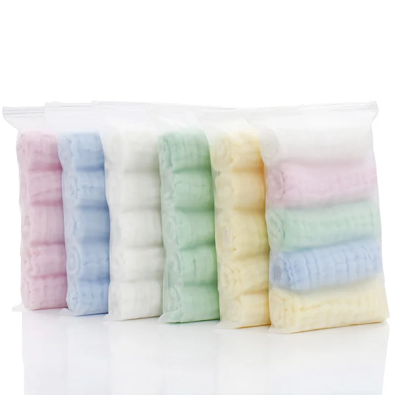 5pcs/lot Muslin 6 layers Cotton Soft Baby Towels Baby Face Towel Handkerchief Bathing Feeding Face Washcloth Wipe Burp Cloth