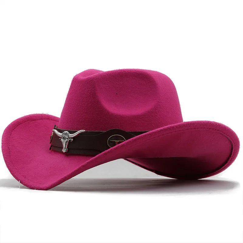Fashion Cowboy Hats Wide Brim Cowboy Cowgirl Panama Hat with Retro Belt for Dress-Up Parties Costume Felt Hat
