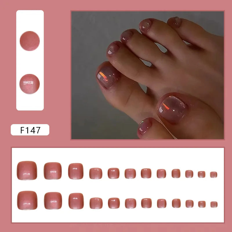 Flash Pile Drill Press on Nails Fake Nails Tips with Sticker False Toenail Design Butterfly Lovely Girl False Toenail