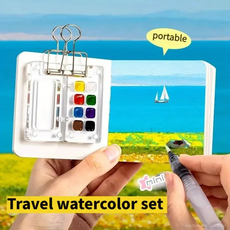 Mini Watercolor Paint Set - Portable Pocket Artist Travel Nano Art Painting Kit - 2025 New Plastic 8/15 Grid Box Miniature Color