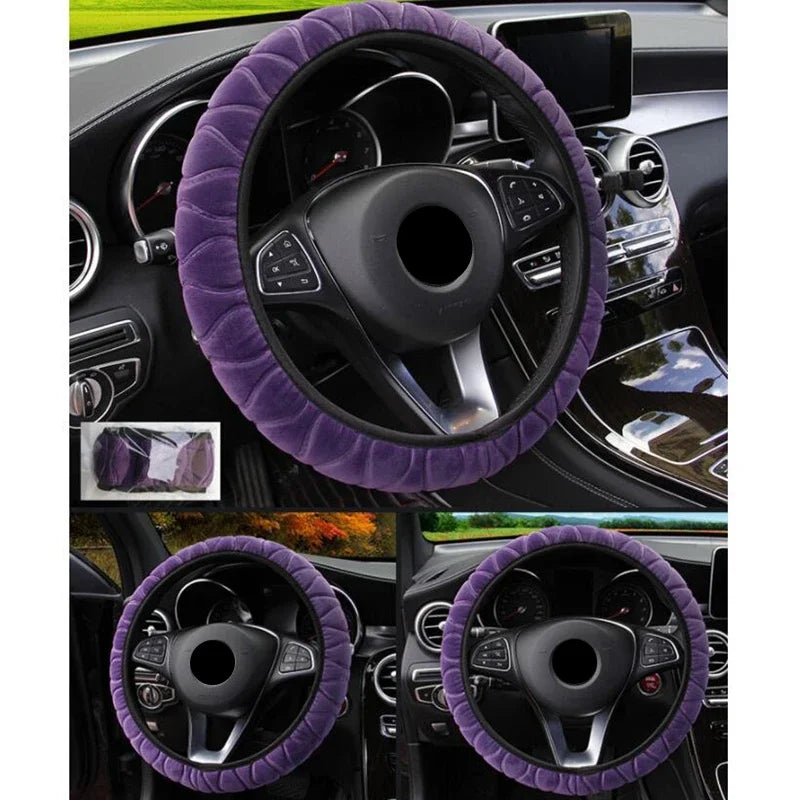 Universal 37-39cm Pink Steering Wheel Cover Soft Warm Plush Steering Wheel Cover for Winter Car Steering Wheel Interior Parts
