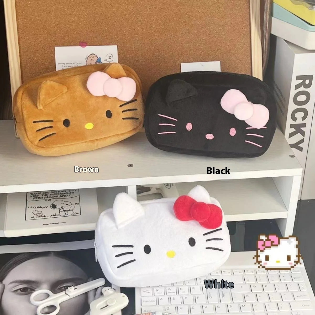 Hot Sale Sanrio Kitty Pen Case Ins Japanese Cartoon Stationery Female Student Large Capacity Pencil Case High Beauty Makeup Bag