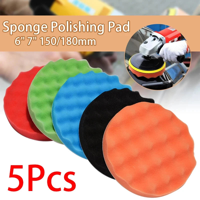 5Pcs Multiple Colors Car Polisher Compound Polishing Sponge Pad 5/ 6/ 7" Auto Beauty Polishing Tool Kit For Wash & Maintenance