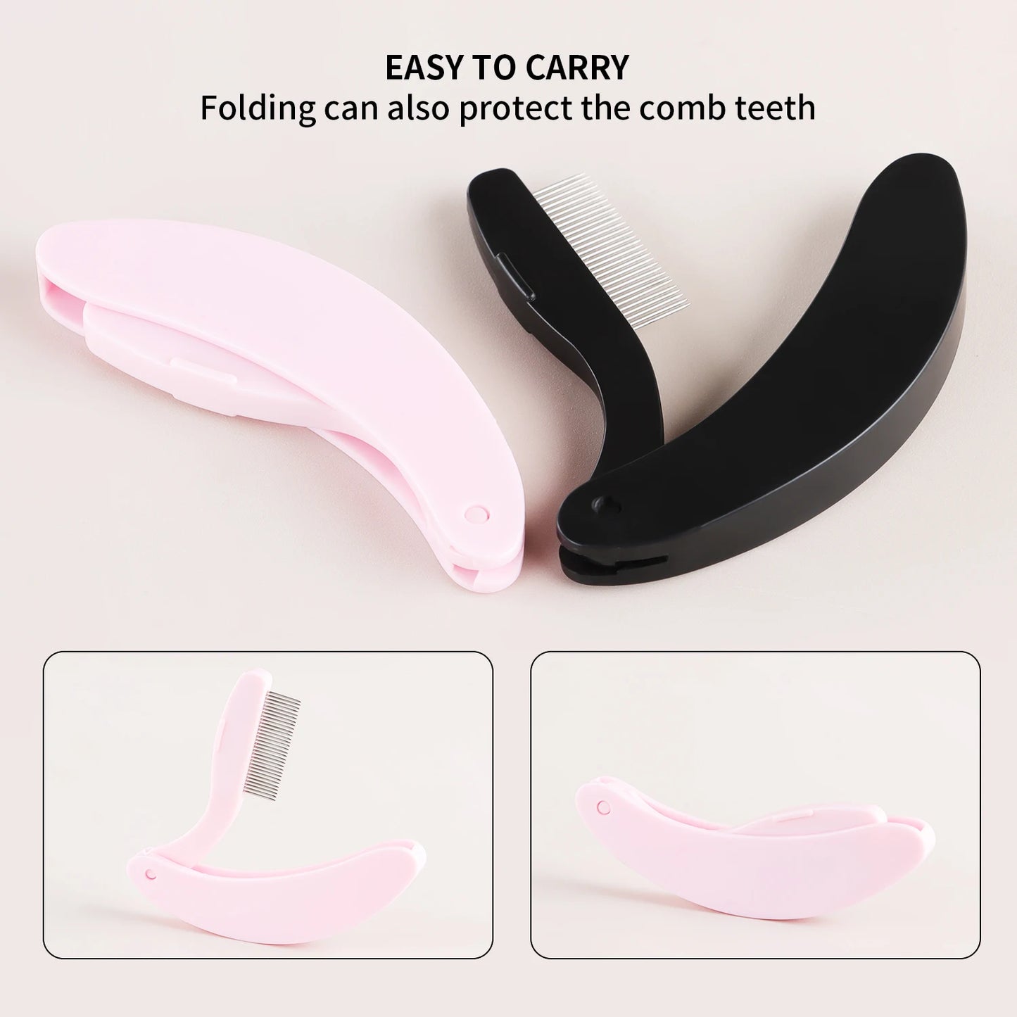 1-pack curved design eyelash beauty folding separator portable eyelash brush comb eyelashes stainless steel eyelash combing tool