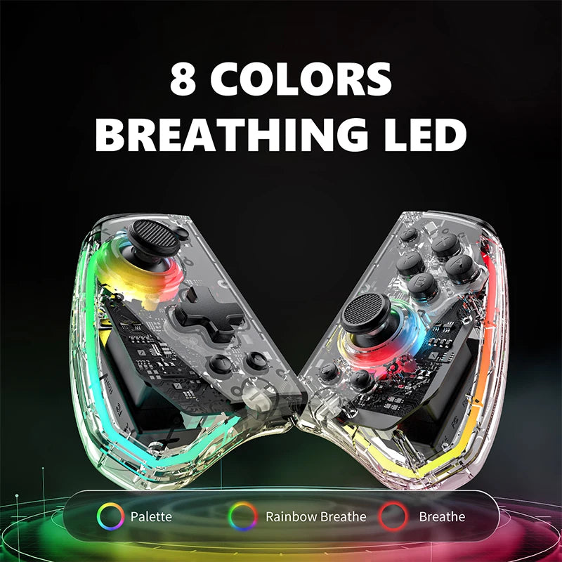 LinYuvo KS40 Transparent Style Wireless Joy-pad with 8 Color LED for Switch/NS OLED,Turbo Function Controller Joystick for Lite