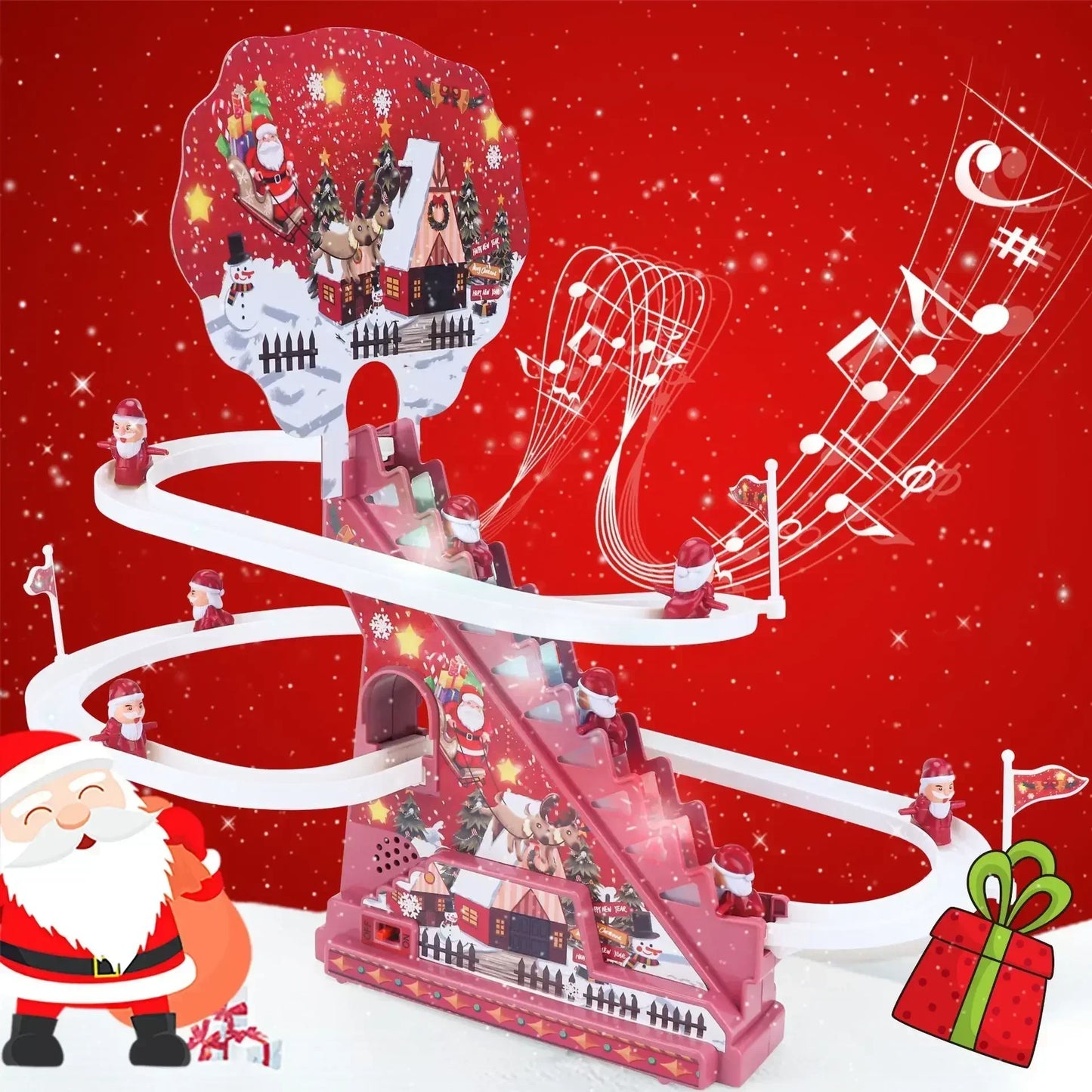 Santa Claus Climbing Stairs Electric Track Early Education Light Music Christmas Gift Kids Electronic Toys Track Game Set