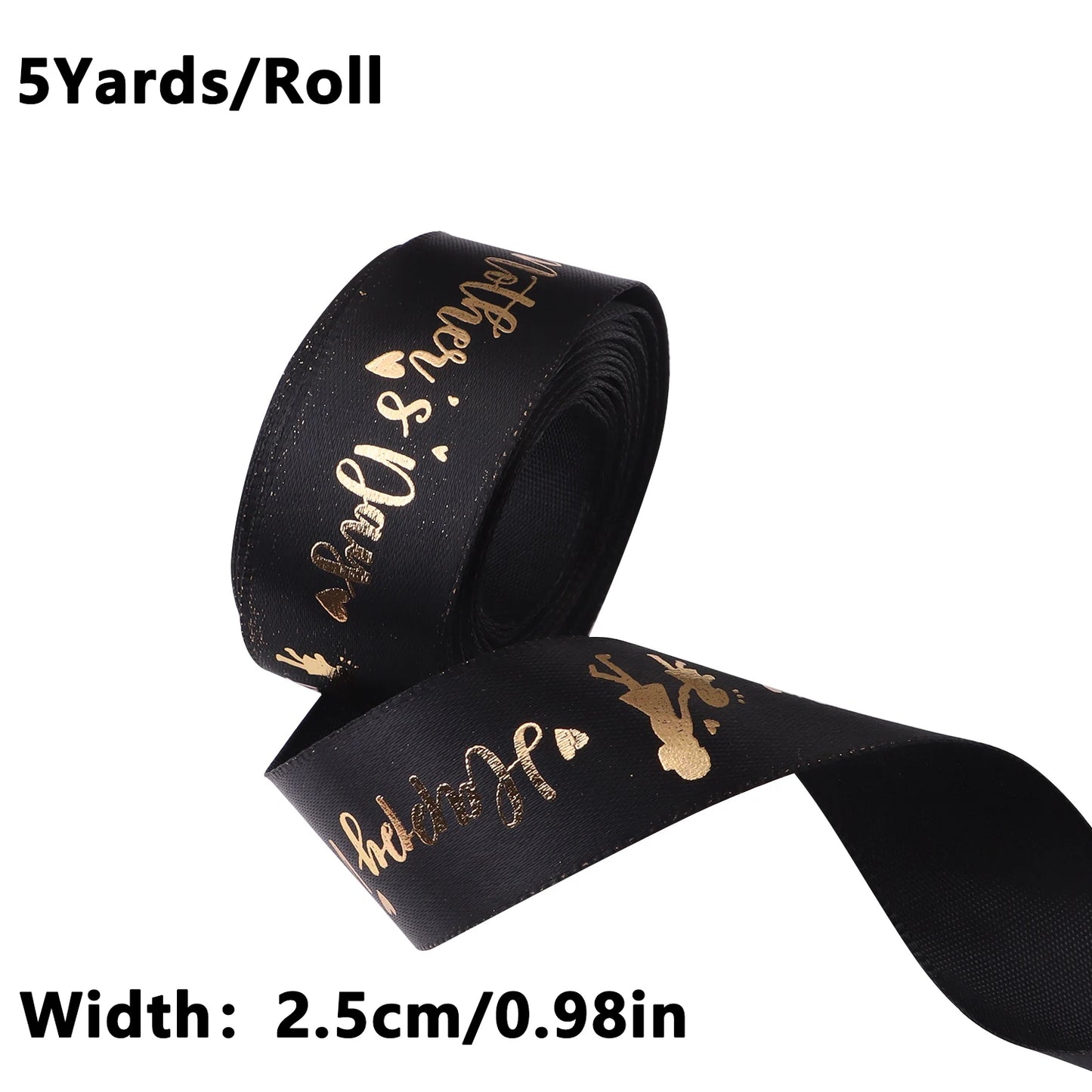 5 Yards Happy Mother's Day Ribbon, Pink Red Ribbon for Gift Wrapping, Satin Ribbon for Flower Bouquet Moms Birthday Day Thank