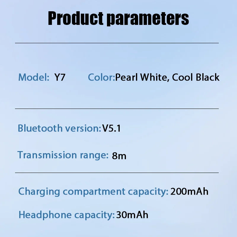 Y7 TWS Wireless Headphones Noise Reduction Earphone Bluetooth-compatible 5.1 Waterproof Headset with Mic for Xiaomi iPhone Earbu