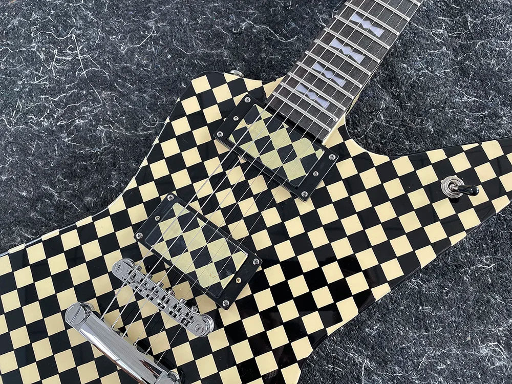 Electric Guitar Black and White Chessboard Goose，Explorer，mahogany body,Rosewood Fingerboard,High Quality,free shipping