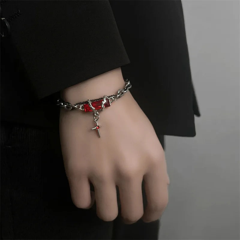 2024 Retro Black Zircon Star Bracelet for Women Men Trend Titanium Steel Punk Chain Unisex Jewelry New Couple Accessories